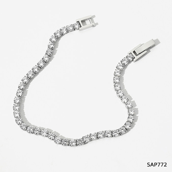 Simple Style Round Stainless Steel Inlay Rhinestones Bracelets