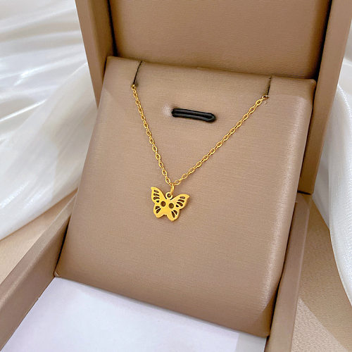Fashion Butterfly Stainless Steel Plating Hollow Out Pendant Necklace 1 Piece