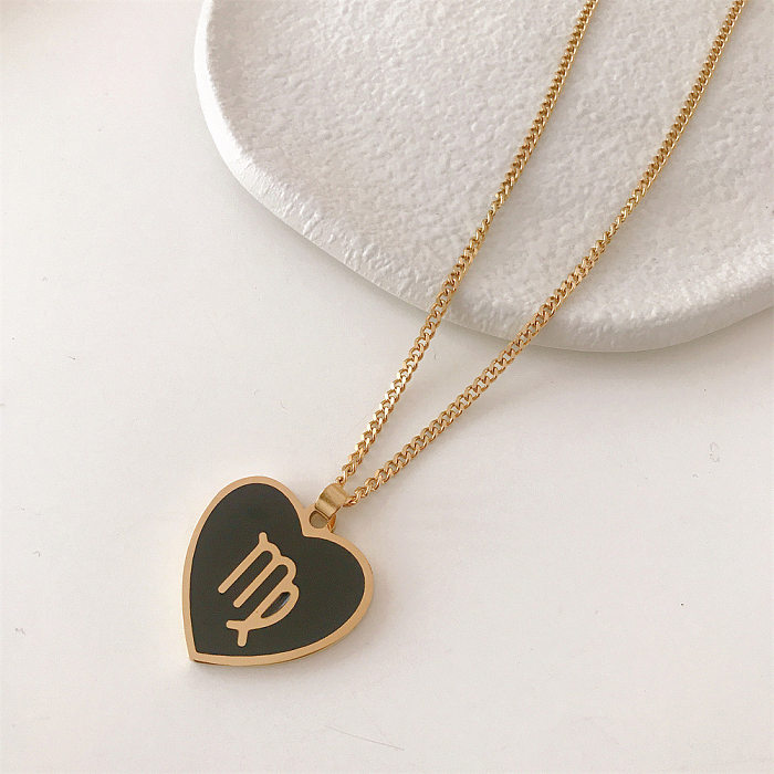Collier avec pendentif Rune en acier inoxydable, douze constellations, en forme de cœur, à la mode