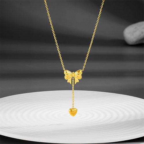 Simple Style Heart Shape Bow Knot Stainless Steel Plating 18K Gold Plated Pendant Necklace