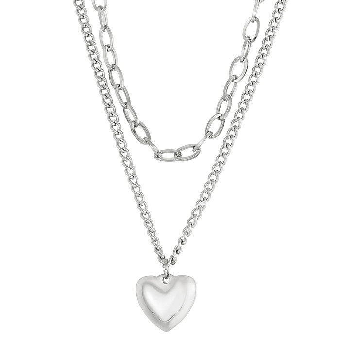 Casual Modern Style Heart Shape Stainless Steel  Stainless Steel Plating 18K Gold Plated Layered Necklaces