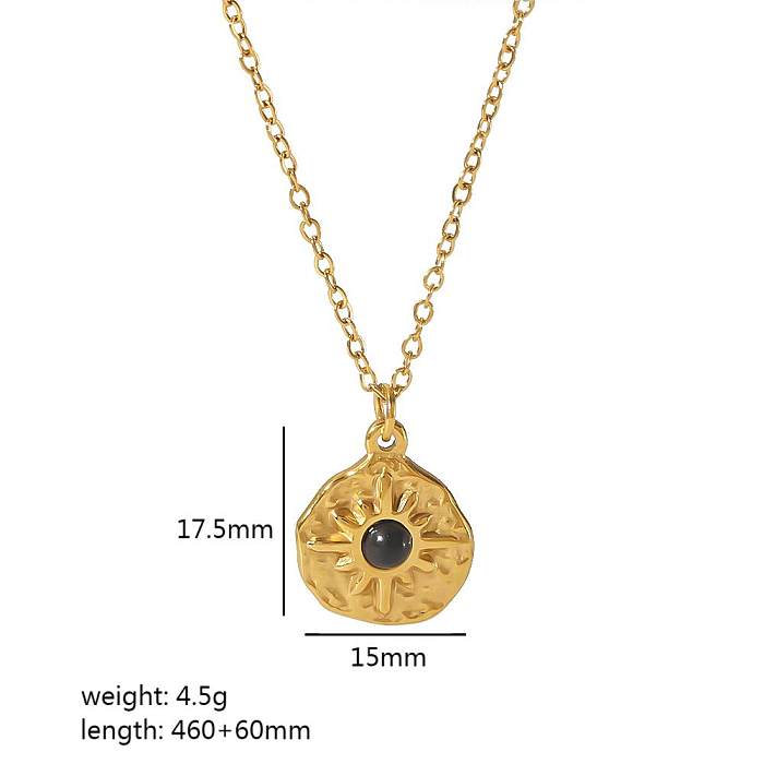 Retro Circle Stainless Steel  Polishing Plating Inlay Natural Stone 18K Gold Plated Pendant Necklace