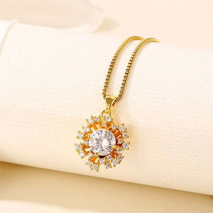 Elegante süße Blumen-Anhänger-Halskette mit Inlay aus Edelstahl und künstlichem Diamant