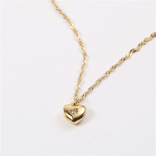 Fashion Heart Shape Stainless Steel Inlay Rhinestones Pendant Necklace
