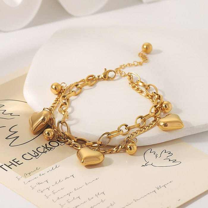 Wholesale Casual Hip-Hop Modern Style Round Heart Shape Stainless Steel Plating 18K Gold Plated Bracelets