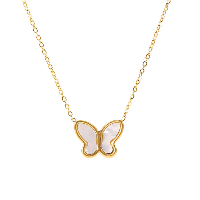 Elegant Butterfly Stainless Steel  Gold Plated Shell Pendant Necklace