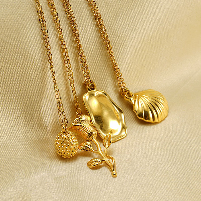 Vacation Modern Style Fruit Rose Shell Stainless Steel  Plating 18K Gold Plated Pendant Necklace Long Necklace