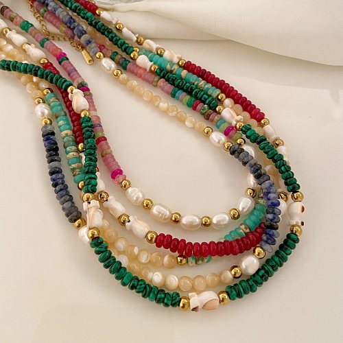 Böhmische Farbblock-Edelstahl-Naturstein-Perlen-handgefertigte Halskette 1 Stück