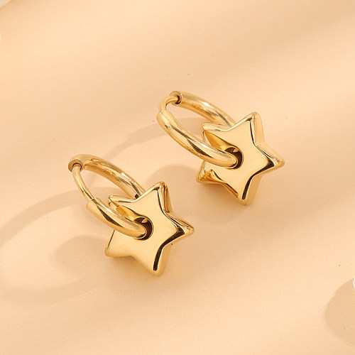 1 par de pendientes chapados en oro de 18 quilates de acero inoxidable con pulido de estrella de estilo sencillo elegante e informal
