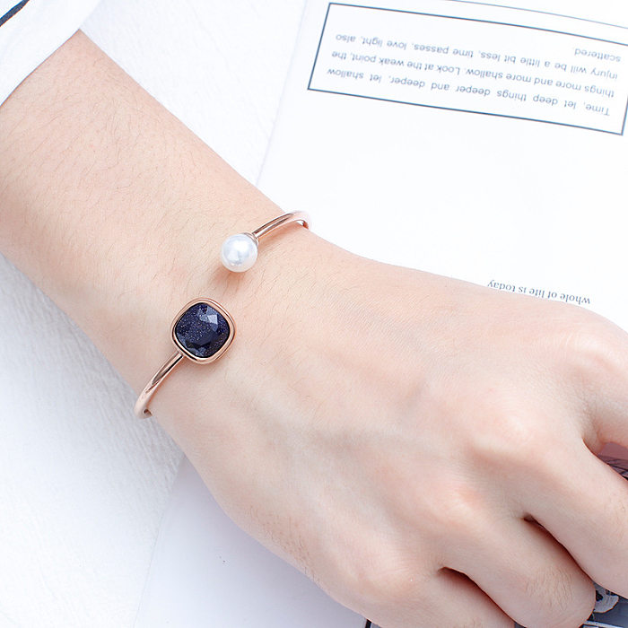 Bracelet d'ouverture en pierre bleue ciel étoilé, perle Simple, vente en gros de bijoux