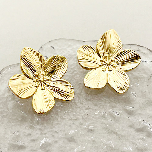 1 par casual bonito doce flor aço inoxidável polimento chapeado ouro orelha studs