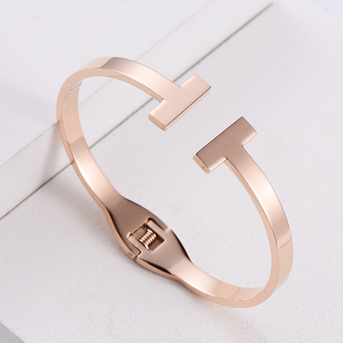 Fashion Simple T Double Row Stainless Steel Polished Mirror Bracelet Wholesale jewelry