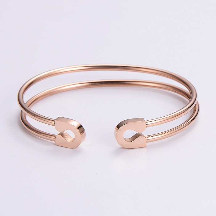 Simple Style Love Tree Heart Shape Stainless Steel Plating Hollow Out Artificial Rhinestones 18K Gold Plated Rose Gold Plated Bangle