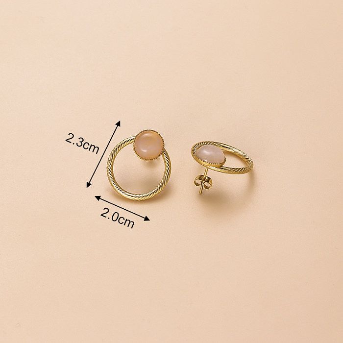 Vintage Style Geometric Stainless Steel  Plating Natural Stone Pearl Zircon Drop Earrings 1 Pair