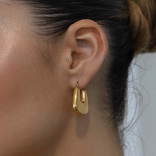 1 paire de boucles d'oreilles plaquées or en acier inoxydable, Style Simple, placage géométrique