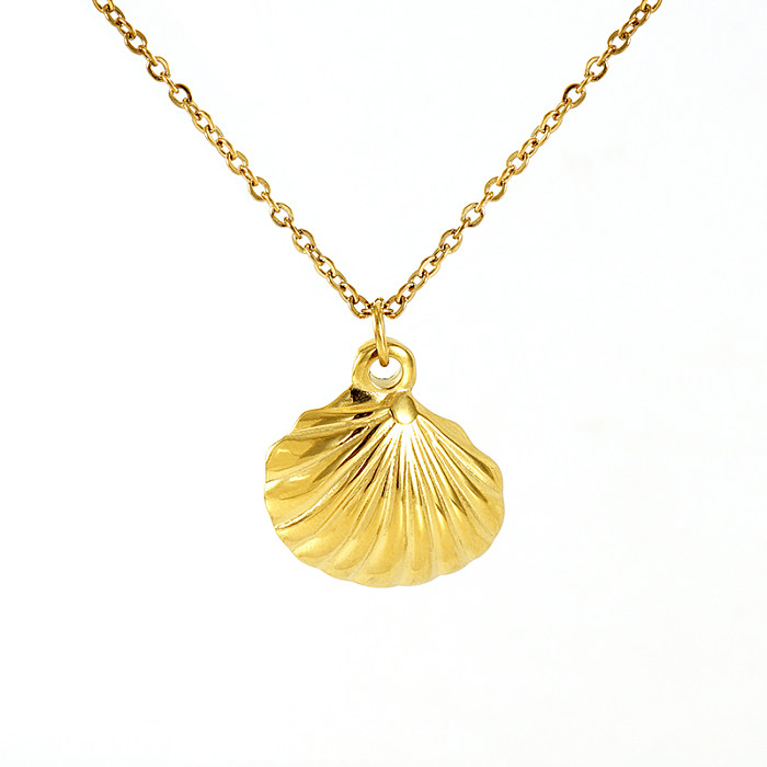 Wholesale 1 Piece Vacation Shell Stainless Steel  18K Gold Plated Pendant Necklace