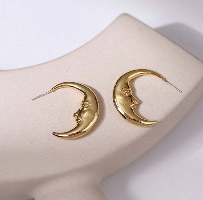 1 Pair Exaggerated Commute Moon Plating Three-dimensional Stainless Steel  Gold Plated Ear Studs
