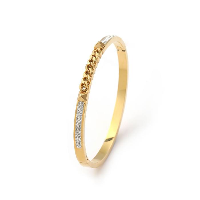 Retro Classic Style Solid Color Stainless Steel Plating Inlay Zircon Bangle