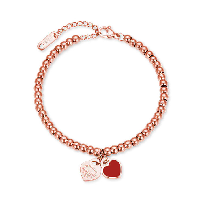 Simple Style Heart Shape Titanium Steel Beaded Bracelets