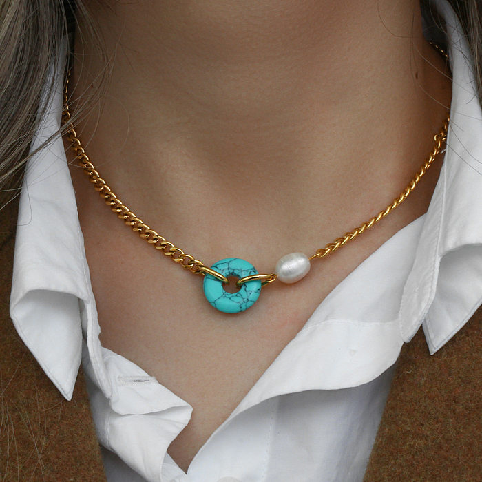 Simple Style Geometric Stainless Steel  Turquoise Agate Plating Pendant Necklace