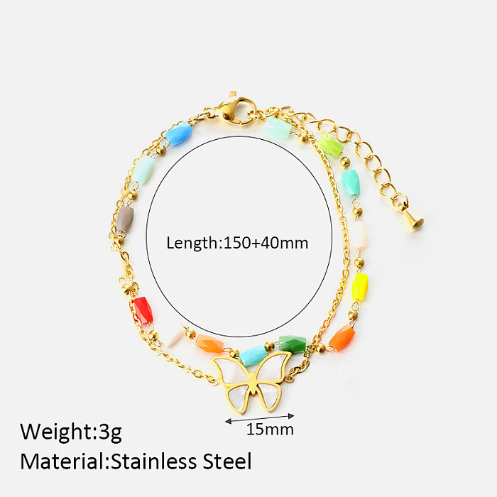 Classic Style Butterfly Stainless Steel Layered Plating Inlay 18K Gold Plated Bracelets
