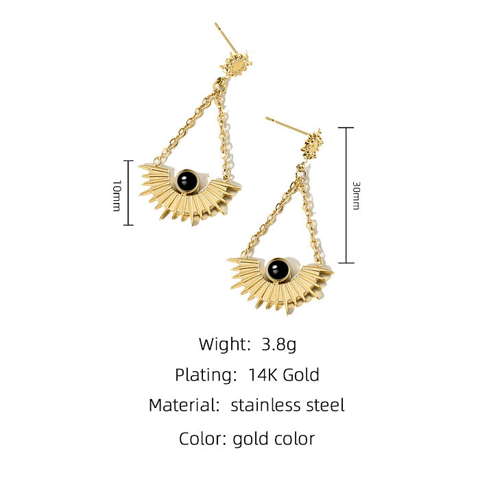 1 Pair Elegant Retro Sector Plating Inlay Stainless Steel  Natural Stone Gold Plated Drop Earrings