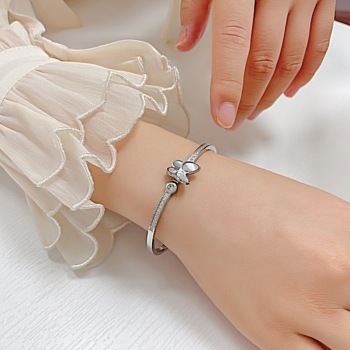 Sweet Simple Style Butterfly Stainless Steel Titanium Steel Plating Inlay Zircon Bangle