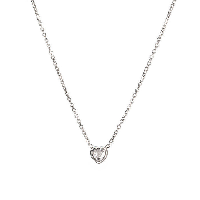 Fashion Heart Shape Stainless Steel Inlay Zircon Pendant Necklace