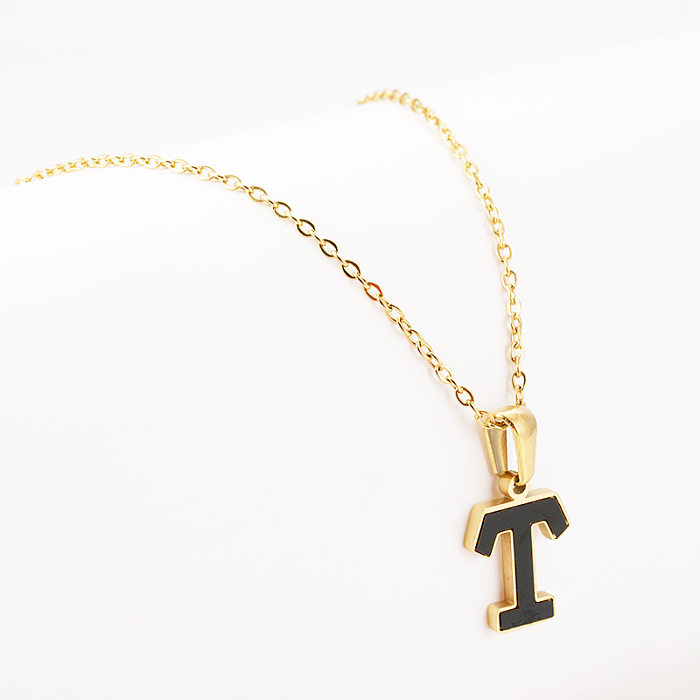 Einfache Halskette mit Buchstaben-Anhänger aus Edelstahl, vergoldete Edelstahl-Halsketten