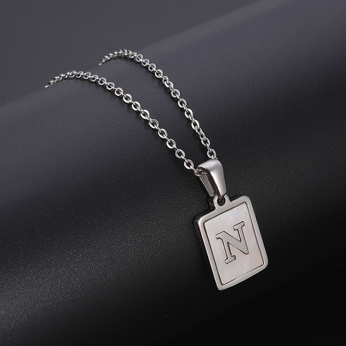 Simple Style Letter Rectangle Stainless Steel Pendant Necklace Plating Shell Stainless Steel  Necklaces