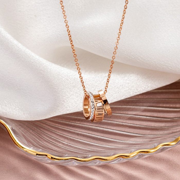 Simple Style Commute Letter Stainless Steel Inlay Rhinestones Pendant Necklace