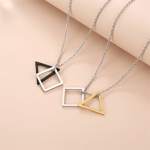 Collier avec pendentif en forme de triangle et de rectangle, style décontracté et simple, en acier inoxydable, plaqué or 14 carats, en vrac