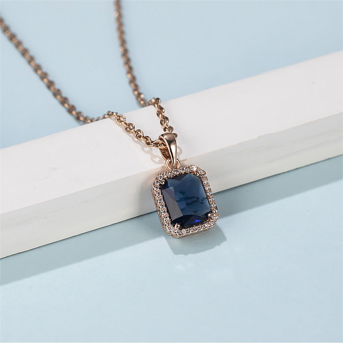 Casual Simple Style Classic Style Square Stainless Steel  Plating Inlay Gem Rose Gold Plated Pendant Necklace