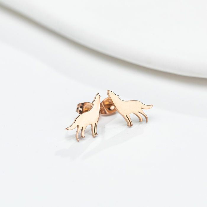 Cute Wolf Stainless Steel Ear Studs Plating No Inlaid Stainless Steel  Earrings