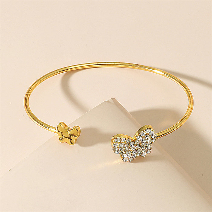 Wholesale 1 Set Simple Style Star Heart Shape Butterfly Stainless Steel Metal 18K Gold Plated Gold Plated Silver Plated Turquoise Rhinestones Zircon Bangle