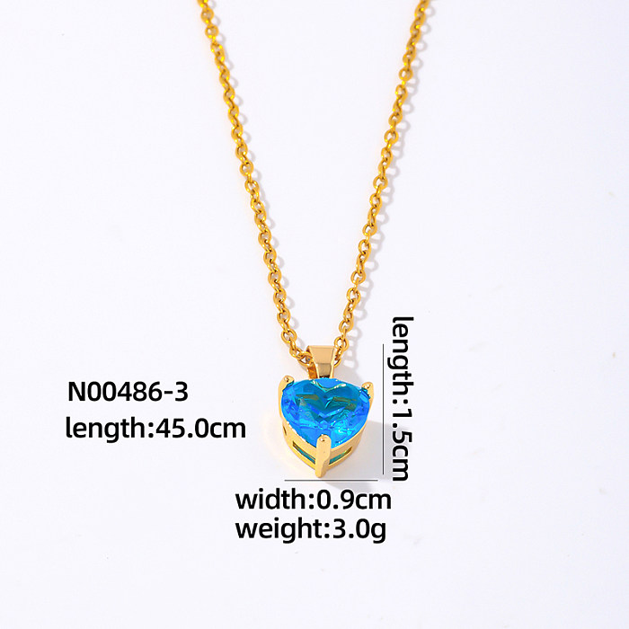 Elegant Simple Style Heart Shape Stainless Steel  Plating Inlay Zircon Gold Plated Pendant Necklace
