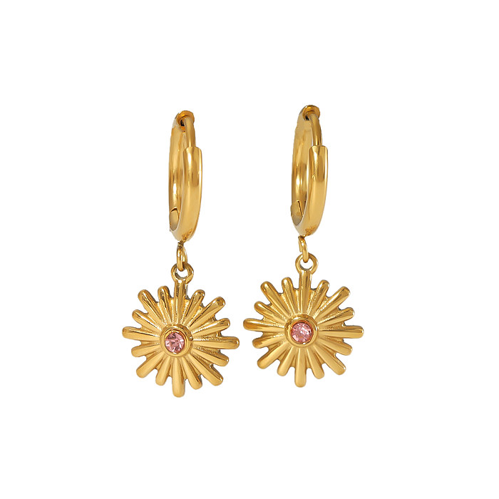 1 Pair Vintage Style Daisy Plating Stainless Steel  18K Gold Plated Drop Earrings