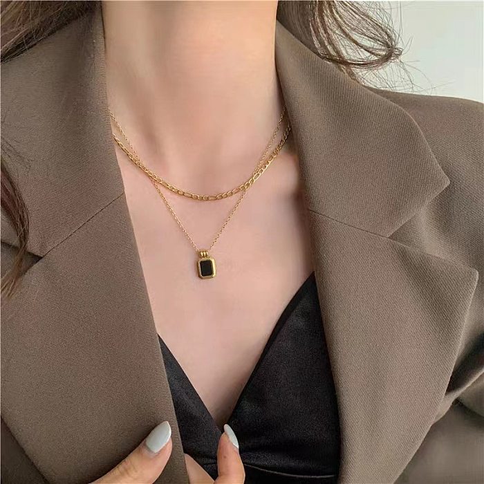 Simple Style Solid Color Stainless Steel Patchwork Layered Necklaces