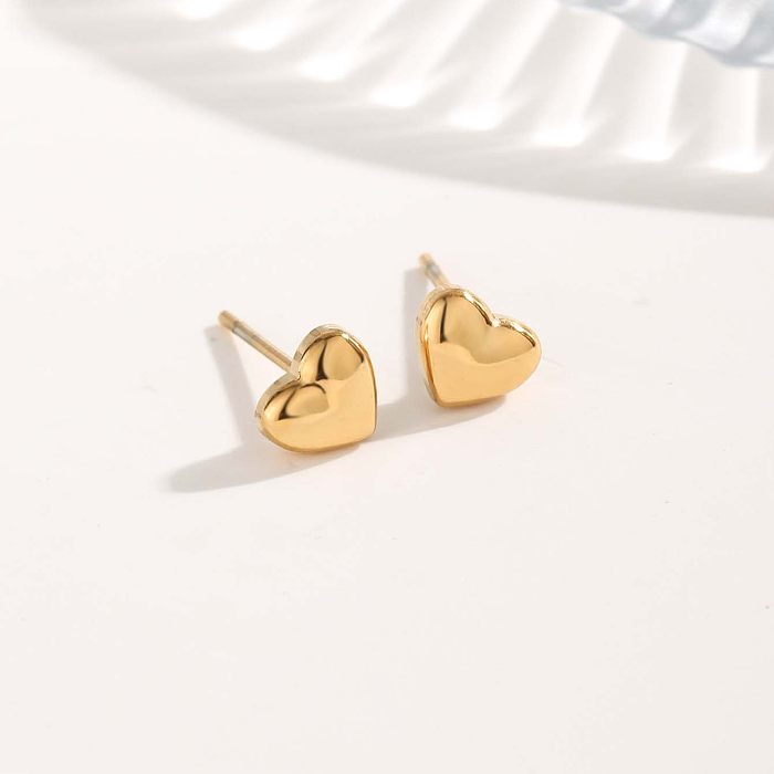 1 par de pendientes chapados en oro de acero inoxidable chapados en perlas con forma de corazón redondo elegante y Glam