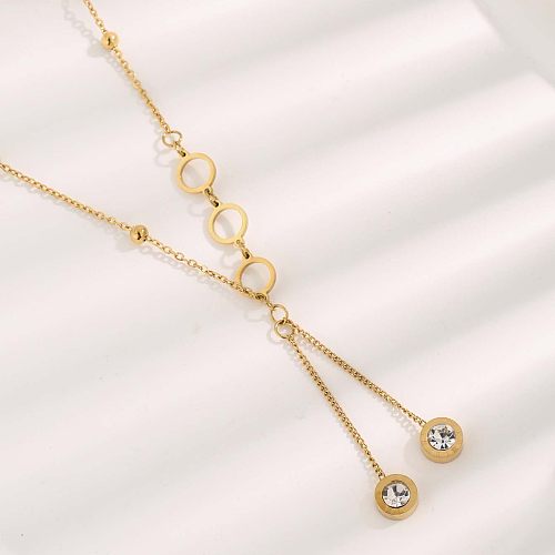 Glam Simple Style Solid Color Stainless Steel Plating Inlay Zircon Gold Plated Pendant Necklace