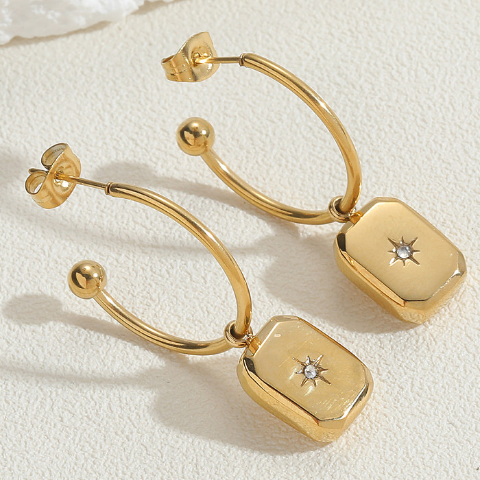 1 Paar moderne Hexagramm-Ohrringe mit runder Beschichtung aus Edelstahl mit künstlichen Edelsteinen, 14 Karat vergoldet, Weißgold plattiert