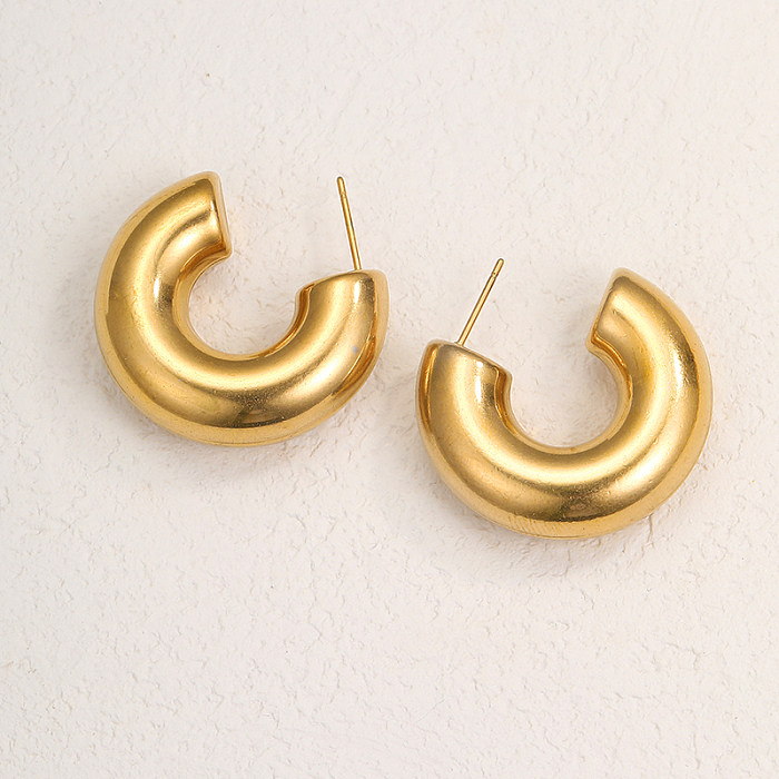 1 Paar vergoldete Ohrhänger aus Edelstahl im klassischen Stil mit halbkreisförmiger, viereckiger runder Beschichtung