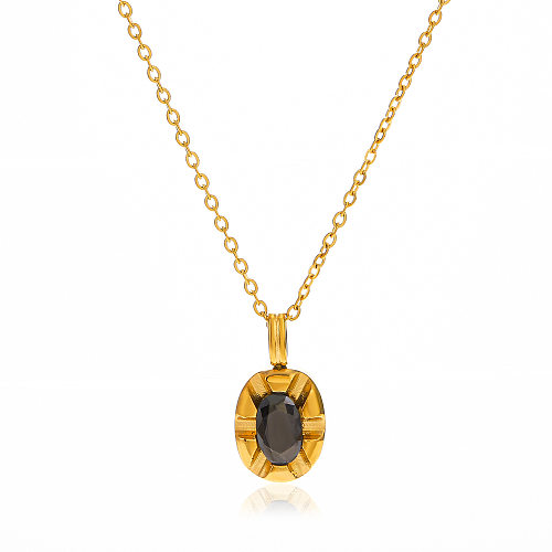 IG Style Geometric Stainless Steel  Stainless Steel Plating Inlay Gem Pendant Necklace