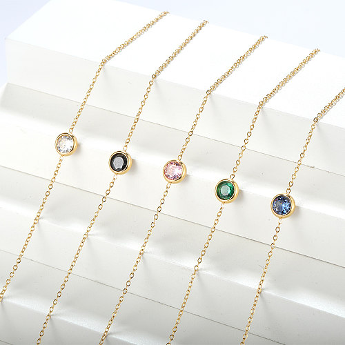 Bracelets plaqués or 18 carats avec incrustation ronde en acier inoxydable de style simple et élégant