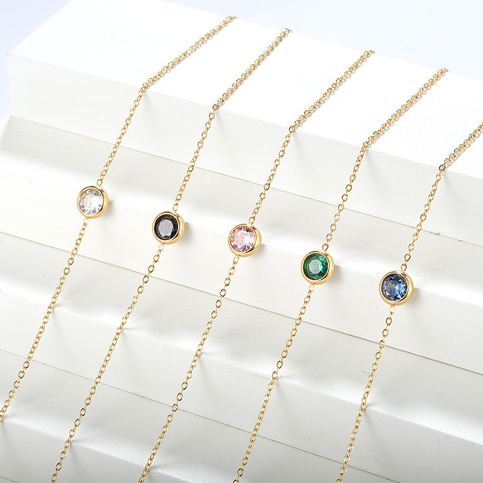 Bracelets plaqués or 18 carats avec incrustation de placage en acier inoxydable rond brillant de style simple