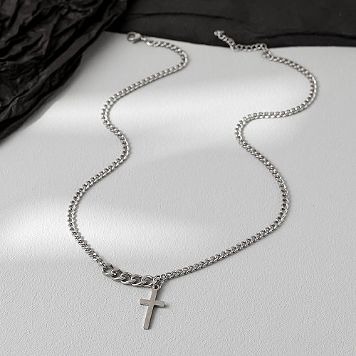 Collier pendentif de polissage en acier inoxydable avec croix de style moderne hip-hop