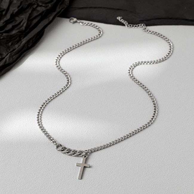 Collier pendentif de polissage en acier inoxydable avec croix de style moderne hip-hop