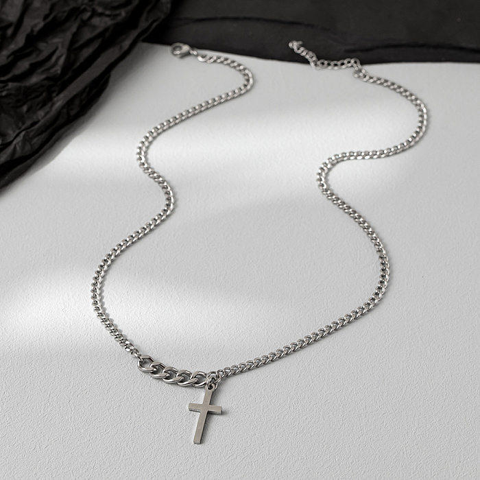 Collier pendentif de polissage en acier inoxydable avec croix de style moderne hip-hop