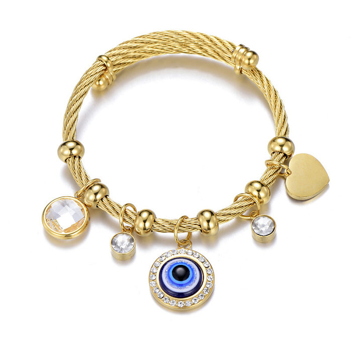 Roman Style Palm Eye Stainless Steel Inlay Artificial Gemstones Bangle