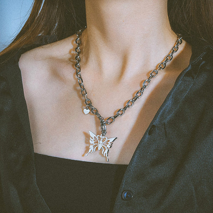 Retro-Schmetterling-Edelstahl-Halskette
